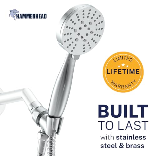 HammerHead Showers® Solid Metal 3-Spray Handheld Shower Head with Long Hose and Holder - CHROME - 2.5 GPM High Pressure Shower Head with Handheld Sprayer - WIDE, MASSAGE, and MIST Sprays - color: Polished Chrome, size: 2.5 GPM Standard