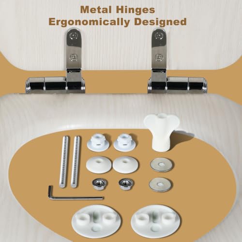Angel Shield Elongated Wooden White Toilet Seat Quiet Close 18.5" | Quick Release Metal Hinges, Adjustable Fit for Standard Elongated Toilets, Easy to Install&Clean - color: White Wood, size: Elongated
