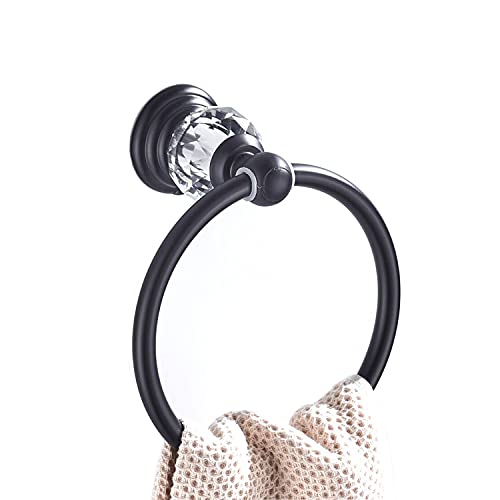 WINCASE Crystal Towel Ring, Black Hand Towel Holder, Bathroom Round Towel Hanger Racks Wall Mount Matte Black - color: Black
