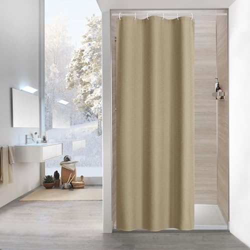 MitoVilla Small Stall Shower Curtain 36 x 72, Tan Half Size Shower Curtain, Fabric Narrow Shower Curtains for Bathroom Decor, 36 inch Weave Shower Curtain Set with s, Taupe - color: Taupe, size: 36"W x 72"L (Pack of 1)