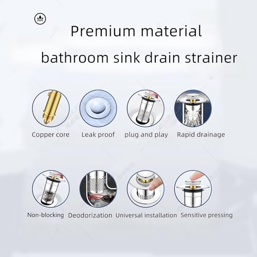 2 PCS 3-in-1 Bathroom Sink Drain Strainer Stopper，Stainless Steel Pop-up Strainer Basket Hair Catcher with Removable Basket, Brass Bullet Core, Universal Fit for Bathtubs, Showers & Floor Drains