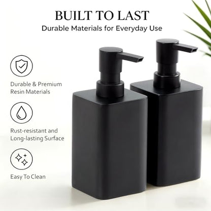 2 pcs Hand Soap Dispenser Set - 11oz Refillable Resin Liquid Soap Dispensers with Rustproof Pump, Lotion Dispenser Includes Silicone Funnel for Bathroom Countertop or Kitchen, Black - color: Black