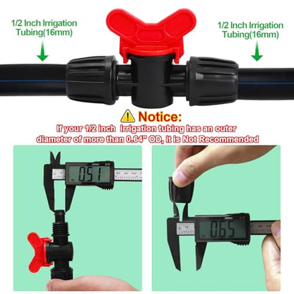 10 Pack 1/2 Inch Drip Irrigation Valve Fittings (1/2" ID x 0.65" OD) - 1/2'' Drip In-Line Shut Off Valve Anti-Drop Barbed Lock Nut Flow Control Valve Connectors for 1/2 Inch Drip Tubing - size: 1/2" Drip Valve
