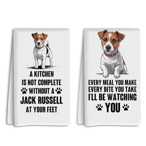 2 Pcs Super Soft Jack Russell Dog Terrier Kitchen Towels, Decorative Dog Paw Print Hand Towels for Pet Lovers?Absorbent, Machine Washable for Kitchens Homes Bathrooms Restaurant Hotel Cafe Decor - color: Multicolor 349