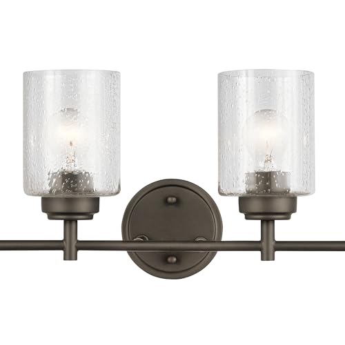 Kichler Winslow 30" Vanity Light in Olde Bronze®, 4-Light Transitional Bathroom Light with Clear Seeded Glass. (30" W x 9.25" H), 45887OZ - color: Old Bronze, size: 30"