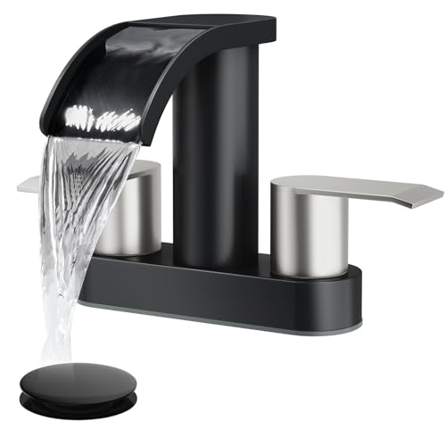 gotonovo 4’’ Centerset Bathroom Sink Faucet Waterfall Black&Brushed Nickel | SUS304 Bathroom Faucet,2.17’’ Wide Spout,24’’ cUPC Water Line,Pop up Drain,2 Handle,Basin,Vanity,RV,Lavatory 2 or 3 Hole Sink - color: Black&Nickel
