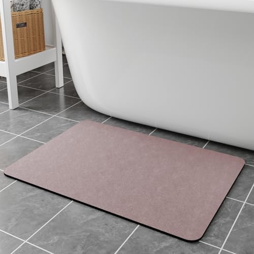 Bath Rugs 24x17-Diatomaceous Earth Stone Bath Mats for Bathroom,Blush Pink | Quick Dry Absorbing Diatomite Bathroom Rugs Rubber Non Slip Thin Bathroom Mat Fit Under Door, Bath Mats for Bathroom Floors - color: Blush Pink, size: 1'5" x 2' (Rectangular)