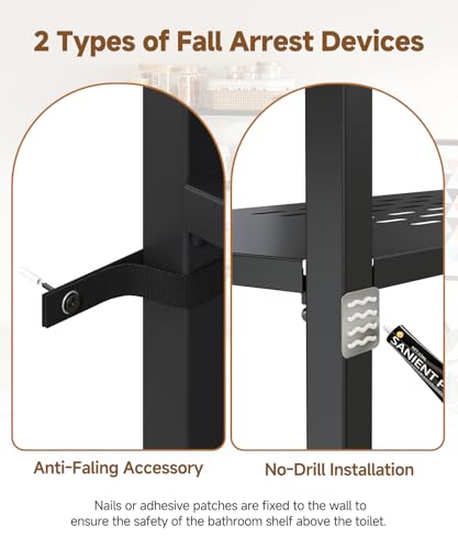 Over the Toilet Storage Rack,4-Tier Adjustable Bathroom Organizer Over Toilet with Storage Basket & 4 Hooks,Space Saving Shelf for Washer & Mini Fridge,Rustproof,Black Metal