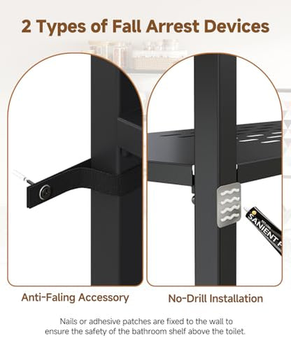 Over the Toilet Storage Rack,4-Tier Adjustable Bathroom Organizer Over Toilet with Storage Basket & 4 Hooks,Space Saving Shelf for Washer & Mini Fridge,Rustproof,Black Metal