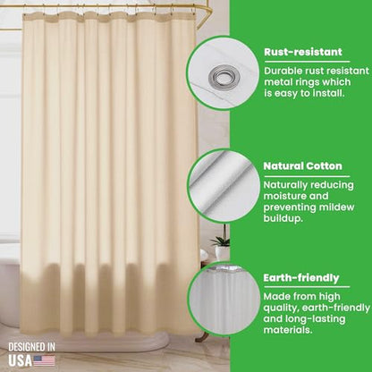 Bean Products Natural Cotton Bathtub Shower Curtain Liner- 70x74 - color: Natural, size: 70"W x 74"L (Pack of 1)
