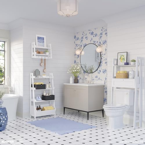 RiverRidge Amery Over the Toilet Spacesaver Storage Shelf, White | Ladder Shelf Design, Bathroom Medicine Cabinet with Drop-Down Door for Hidden Storage, Linen and Toiletries Cabinet Organizer