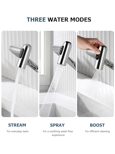 Rotatable Bathroom Faucet with Temperature Display in Fahrenheit (Batteries-Free), 3 Water Modes, Chrome, BF2204-1 - color: Chrome