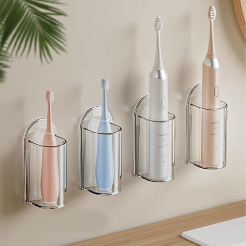 4 Pack Electric Toothbrush Holders for Bathroom, Wall Mounted Clear Electric Toothbrush Organizer, Self Adhesive Bathrooms Toothbrush Storage for Shower, Saving Space and Keep Drying - color: Clear, size: 4pcs