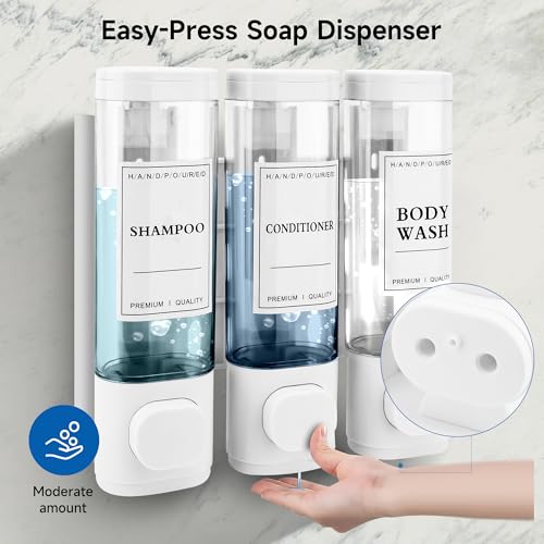 Shampoo and Conditioner Dispenser, 3 Chamber 300ml, Wall Mounted, White | Shower Soap Dispenser, Refillable Hand Soap Dispensers, Body Wash Dispenser for Bathroom, Kitchen, Hotel, Home - color: White, size: 3 Chamber