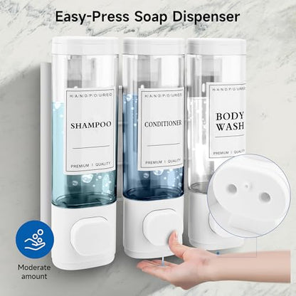 Shampoo and Conditioner Dispenser, 3 Chamber 300ml, Wall Mounted, White | Shower Soap Dispenser, Refillable Hand Soap Dispensers, Body Wash Dispenser for Bathroom, Kitchen, Hotel, Home - color: White, size: 3 Chamber