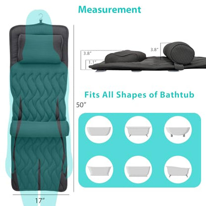 AEROiVi Full Body Bath Pillow Adjustable Lumbar Pillow 14 Suction Cups Gray | Relaxing Soft Bathtub Cushion with laundry bag 3D Air Mesh Fit Any Tub Bathroom Accessories Washable Quick-Dry - size: 50 inch gray