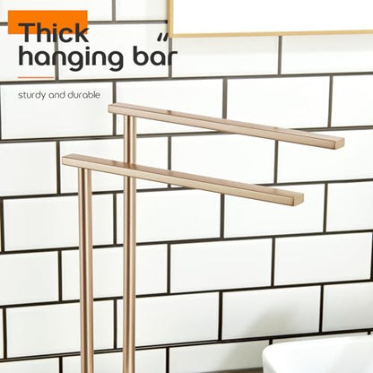 Hand Towel Bars for Bathroom Vanity Countertop 2-Tier Towel Rack Holders Stand with Heavy Marble Base Thicken Steady, Champagne Bronze Stainless Steel AN7003CPG - color: Champagne Bronze, size: 2-Bar