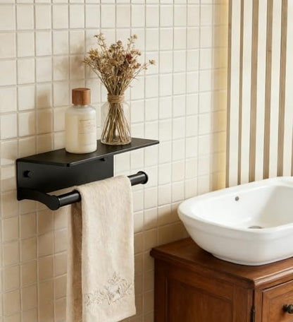 Black Paper Towel Holder Wall Mount with Thickened Shelf for Bathroom,Matte Black Adhesive Hand Towel Holder,Bathroom Kitchen RV - color: Black, size: Thick