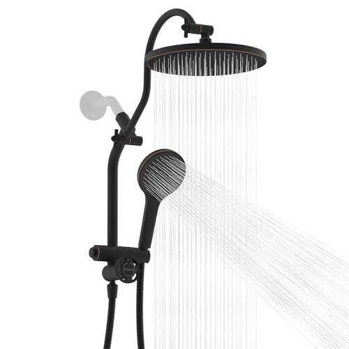 Hibbent 10'' Rain Shower Head Combo, 3 Handheld Sprays, Oil Rubbed Bronze | cUPC Certified Self-cleaning High Pressure Shower Head, All Metal Extension Arm, Easy Reach 4-way Diverter, 71" Hose & Holder - color: Oil Rubbed Bronze