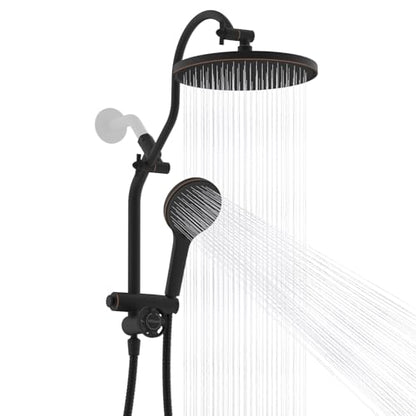 Hibbent 10'' Rain Shower Head Combo, 3 Handheld Sprays, Oil Rubbed Bronze | cUPC Certified Self-cleaning High Pressure Shower Head, All Metal Extension Arm, Easy Reach 4-way Diverter, 71" Hose & Holder - color: Oil Rubbed Bronze