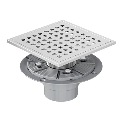Neodrain 6 inch Brushed Nickel Square Shower Drain-Low Profile & PVC Base | High Flow 304 Stainless Shower Floor Drain Cover Removable with PVC Drain Base for U.S. NO HUB System,cUPC Certified - color: Brushed Nickel, size: 6 In