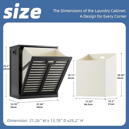 HITNET Tilt Out Laundry Hamper, Bamboo Laundry Cabinet with Pull Out Removable Bag, 20 Gal Clothes Basket with Metal Handle for Bathroom Kitchen, Black - color: Black