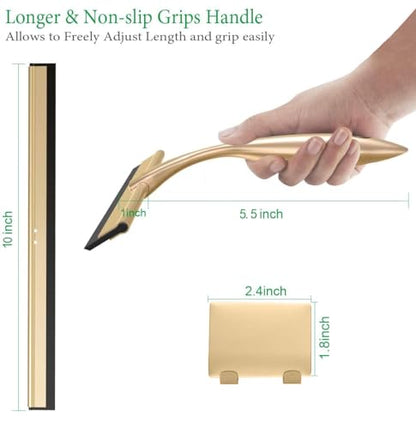 OPERNEE Shower Squeegee with Self Adhesive Hook, 10 Inches Stainless Steel Squeegee Cleaner, All-Purpose Window Scraper for Bathroom Doors, Mirror, Windows and Car Glass, Brushed Gold