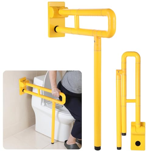 Toilet Safety Rail – Non-Slip Bathroom Grab Bar for Elderly, Disabled & Seniors – Stainless Steel Support Handrail with Non-Slip Grip & Support Leg（Yellow） - color: B:Yellow