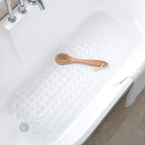 Tree Bud Bathtub Mats for Shower Tub Non-Slip Bath Mat 39 x 16 Inch Extra Long Shower Mat, Bath Tub Mat for Bathroom with Machine Washable, BPA Free for Kids (Clear) - color: Clear