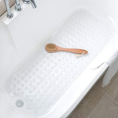 Tree Bud Bathtub Mats for Shower Tub Non-Slip Bath Mat 39 x 16 Inch Extra Long Shower Mat, Bath Tub Mat for Bathroom with Machine Washable, BPA Free for Kids (Clear) - color: Clear