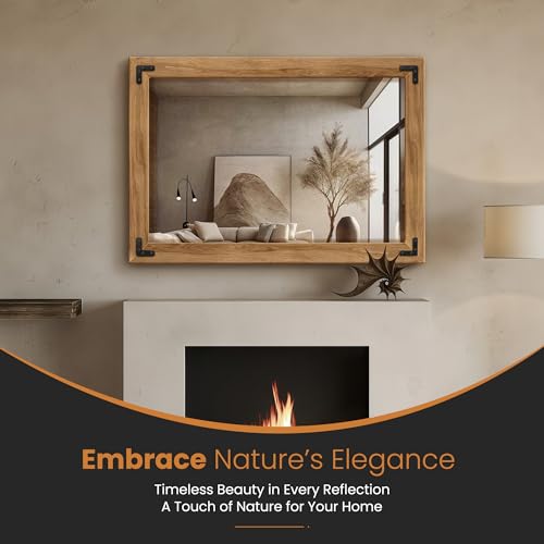 Wood Framed Bathroom Vanity Mirror for Wall, 28"x40" Farmhouse Mirror | Solid Wood Frame, HD Shatterproof Glass, Vertical/Horizontal Hanging, Ideal for Bathroom, Living Room, Bedroom - size: 40"L x 28"W