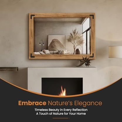 Wood Framed Bathroom Vanity Mirror for Wall, 28"x40" Farmhouse Mirror | Solid Wood Frame, HD Shatterproof Glass, Vertical/Horizontal Hanging, Ideal for Bathroom, Living Room, Bedroom - size: 40"L x 28"W