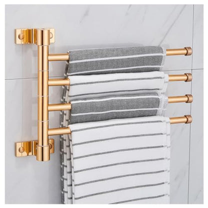 ZHOUXIAO Modern Swing Out Towel Bar Holder with Hooks for Bathroom and Kitchen/Gold Swivel Multiple Towel Rack, Towel Bar Folding Arm Swivel Hanger Bathroom Storage Wall Mou 4Bars