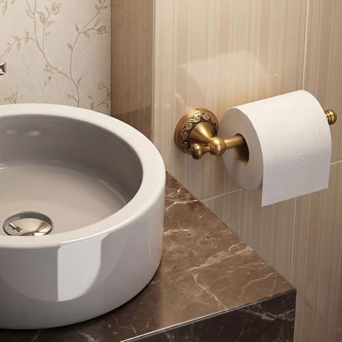 2 Pcs Antique Brass Toilet Paper Holder Towel Ring Set, Vintage Bathroom Hardware, Wall Mounted Toilet Tissue Holder Hand Towel Ring, Rustproof Brass Bathroom Accessories(Semi-Circular) - style: Semi-circular