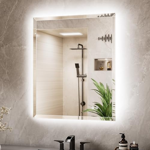 30 x 36 Backlit Mirror Bathroom, LED Vanity Mirror with Beveled Edge, Tempered Glass, 3 Colors Lights, Anti-Fog, Adjustable Brightness, Memory Function, Frameless LED Vanity Wall Mirror - size: 36"L x 30"W