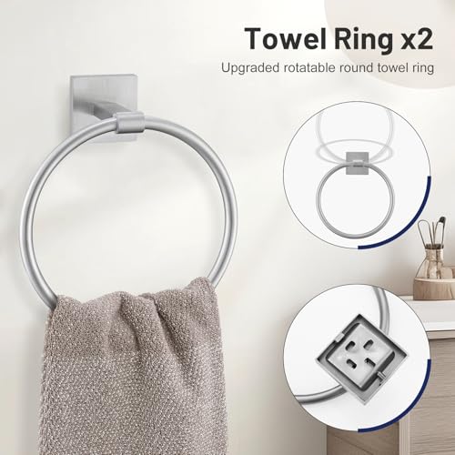 Lairuier 10-Piece Brushed Nickel Bathroom Accessories, Towel Bar Set | Bathroom Hardware Set Includes SUS304 23.6" Towel Bar, Towel Ring, Toilet Paper Holder and Towel Hooks Wall Mounted - color: Brushed Nickel, size: 10 Pieces - Extended