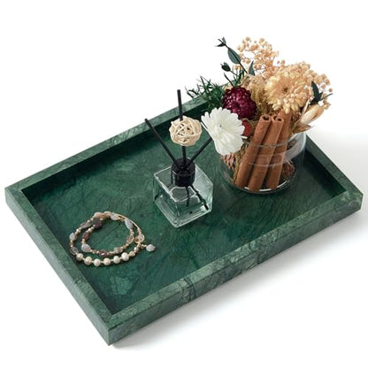 Green Marble Tray,Pure Natural Vanity Tray | Marble trays for Kitchen Counter Non-Ceramic/Non-Resin,Stone Tray 12 x 8 inch - color: Green