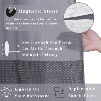 Extra Long 71x79 Gray Waffle Fabric Hook Free Shower Curtain with Removable Polyester Liner–Heavy Weight - color: Grey, size: 71"W x 79"L (Pack of 1)