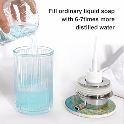 Foaming Soap Dispenser, Clear Glass Foam Soap Dispenser, 12 Oz Refillable Glass Foam Pump Bottle Container Decorative Slim Ribbed Bottle for Bathroom and Kitchen