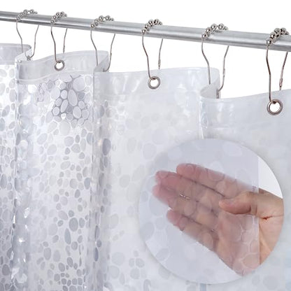LiBa Shower Curtain PEVA 8G, 72x72 Inch Clear Pebbles with Magnets | 8G heavy-duty PEVA, 3D pattern, 3 weighted magnets, rust-proof grommets, waterproof Vinyl shower curtain - color: 8g Peva - Clear Pebbles Pattern, size: 72"W x 72"L (Pack of 1)