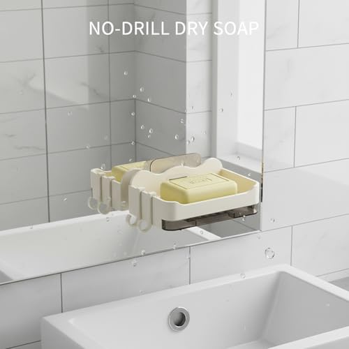 Suction Cup Soap Dish, Double Layer Wall Mount Holder for Shower & Sink, No Drill PP Plastic Drainage Tray (1 Pack) - color: White