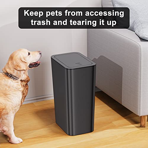 N. NETDOT Bathroom Trash Can with Lid 3 Pack Set, 2 Packs 4 Gal Slim Kitchen Trash Bin and 1 Pack 2.6Gal Garbage Can, Small Trash Can/Trash Bin/Waste Basket for Bedroom (Black, Pack of 3) - color: Black, size: 2 X 4 Gal & 1 X 2.6 Gal