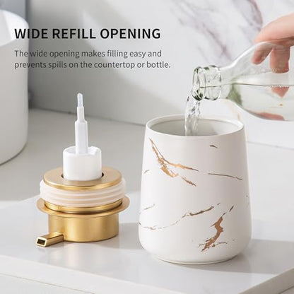 Enra Hand Foaming Gold Soap Dispenser,12 oz Ceramic Foam Soap Dispenser for Bathroom Countertop Kitchen Dispenser for Dish Soap with Easy-to-Press (Gold Foam Type2)