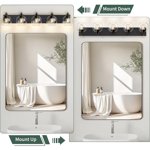 5 Light Bathroom Light Fixtures-Matte Black Bathroom Vanity Lights, Modern Vanity Lights 5-Light Bathroom Lighting Fixtures Over Mirror with Clear Glass Globe Shade - color: ‎Matte Black, size: 5-Light