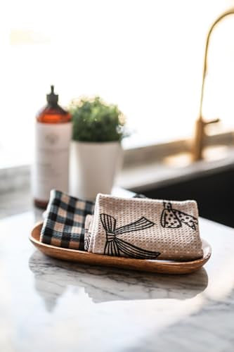 Kitchen Towels, Dish Towels for Kitchen, 2 Pc Kitchen Towel Set | Microfiber Waffle Towels, 16 x 26 inches, with Hanging Loops, Reusable Tea Towels, Cute Kitchen Towels - 2 Pack - color: Black and Beige and Navy Blue