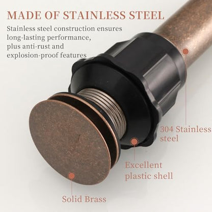 15/8" Bathroom Faucet Vessel Vanity Sink Pop Up Drain Assembly Stopper | Without Overflow Copper Push & Seal by Homevacious - color: Copper, style: Without Overflow