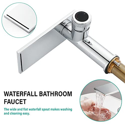 becola Modern Chrome Bathroom Faucet， Waterfall Faucet for Bathroom Sink， Single Hole Bathroom Sink Faucet Cold and Hot Basin Mixer Tap， Single Handle Bathroom Faucet with Adjust Knobs and Deck Plate - color: Chrome, size: low