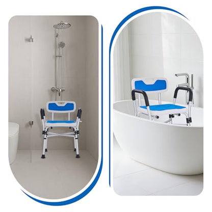 Shower Chair for Elderly and Disabled Inside Shower,Blue | 6-Height Adjustable Shower Seat for Inside Tub,Shower Chair with Arms and Back 400 LB Heavy Duty - color: Blue