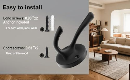 TOFIIGREM Matte Black Wall Hooks, 4 Pack Heavy Duty Coat Towel Hook Metal Double Backpack Hook Wall Mounted, Bath Towel Hooks for Entryway Cubicle Bathroom Closet Garage - color: Black, size: 4 Pack
