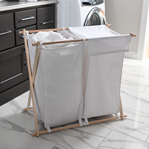 Household Essentials White Househod Essentials Double Laundry Hamper with Wood X Frame Large - color: White, style: Sorter